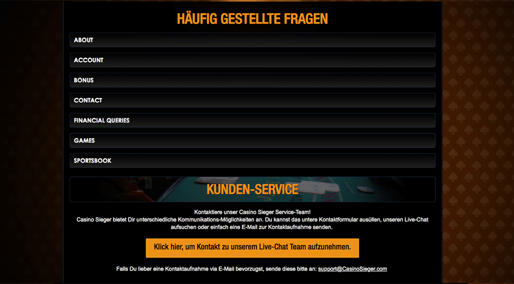 Casino Sieger Fussballwetten – Service und Support