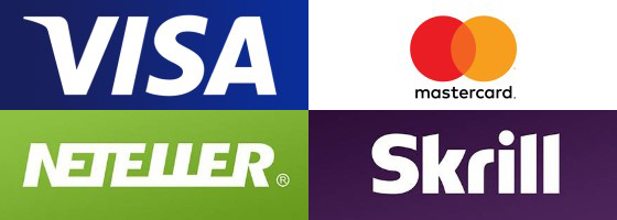 Logos von VISA, Mastercard, Skrill und Neteller