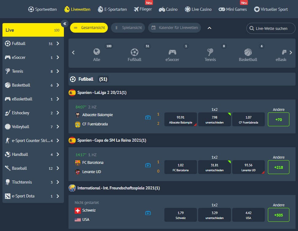 Livewetten von Yonibet