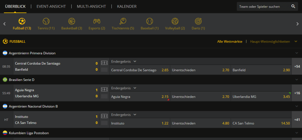 Livewetten von 18bet