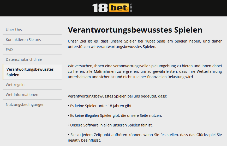 Spielerschutz von 18bet