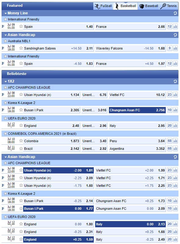 Livewetten von SBOBet