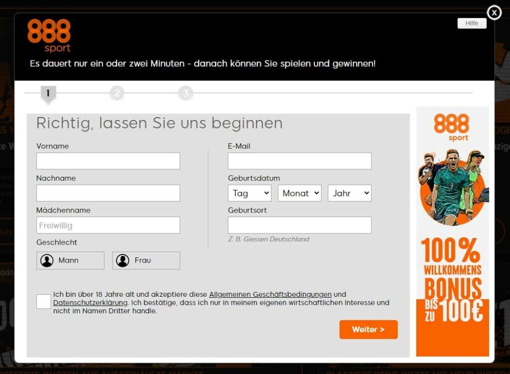 Registrierung bei 888sport
