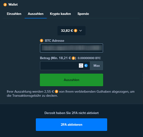 Auszahlung via Krypto