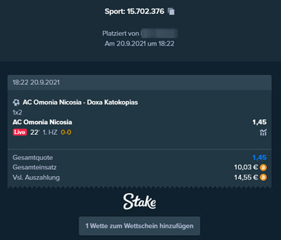 Wette bei Stake