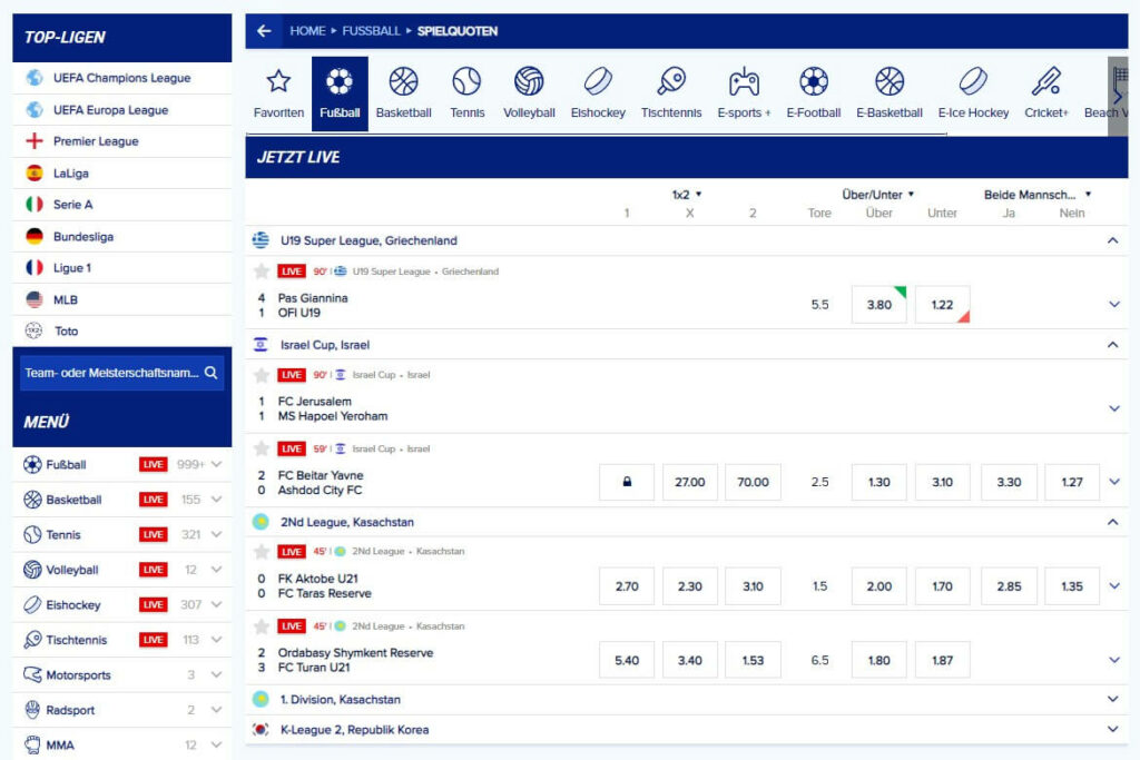 Livewetten von Sportaza